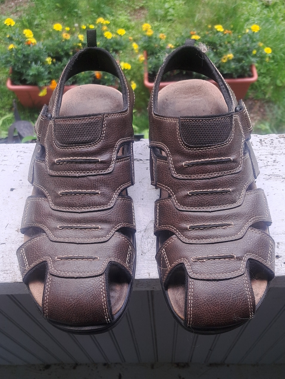 George Men's Brown Fisherman Sandals - Dark Brown Faux Leather